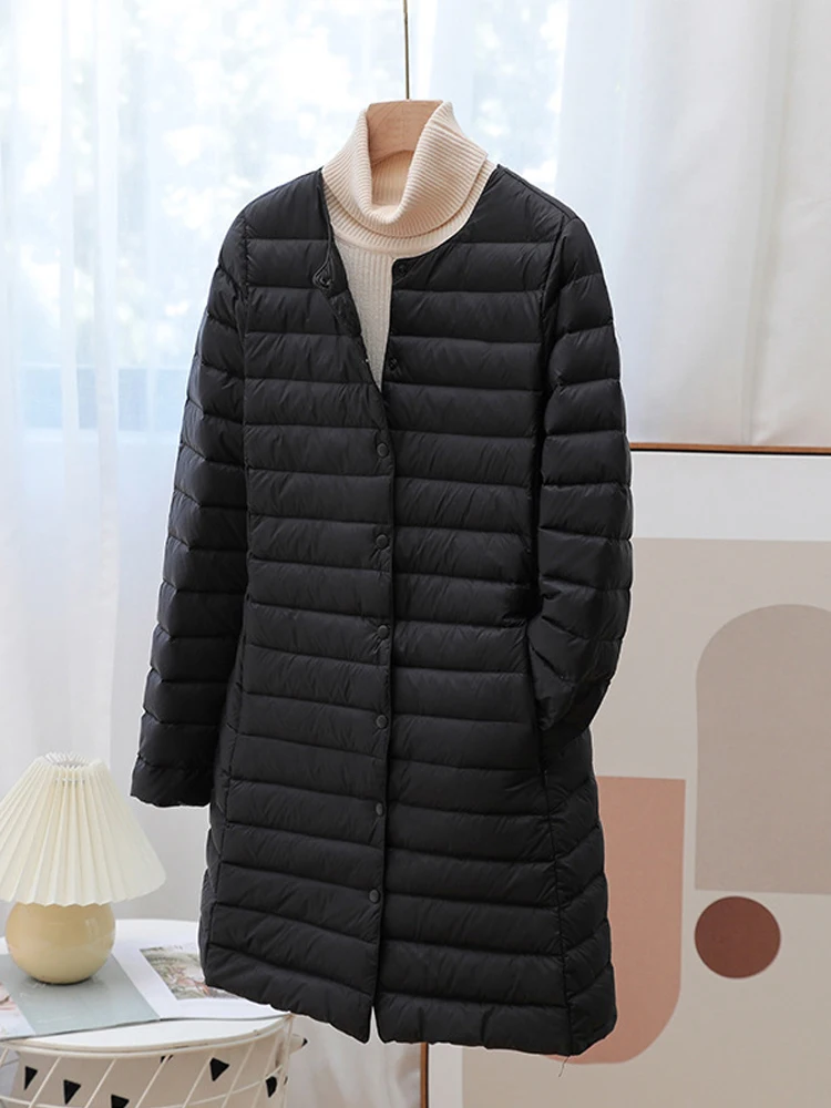 0-10℃ Women Winter Coat 2024 New Autumn Winter Ultralight Duck Down Jackets O-neck Long Sleeve Puffer Overcoat Windproof Outwear