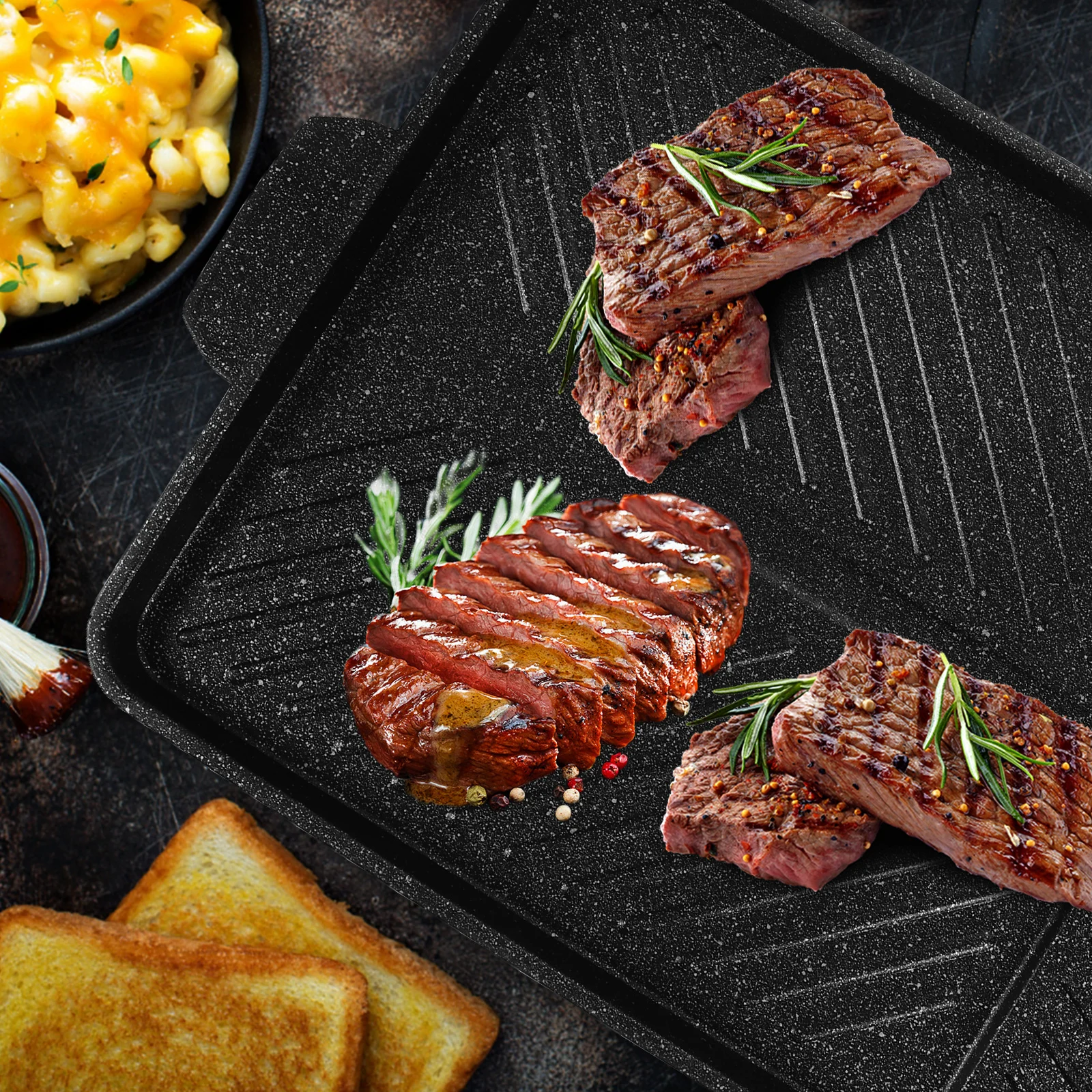 

1pc Grill Pan Outdoor BBQ Grilling Baking Tray Camping Aluminum Meat Steak Plate Kitchen Essentials Handles 120