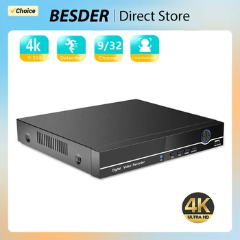 BESDER AI 출력 CCTV NVR, 4K, 16CH, 9CH, 32CH, 4K 보안 비디오 녹음기, H.265, 모션 감지, P2P CCTV NVR 얼굴 감지  Best5