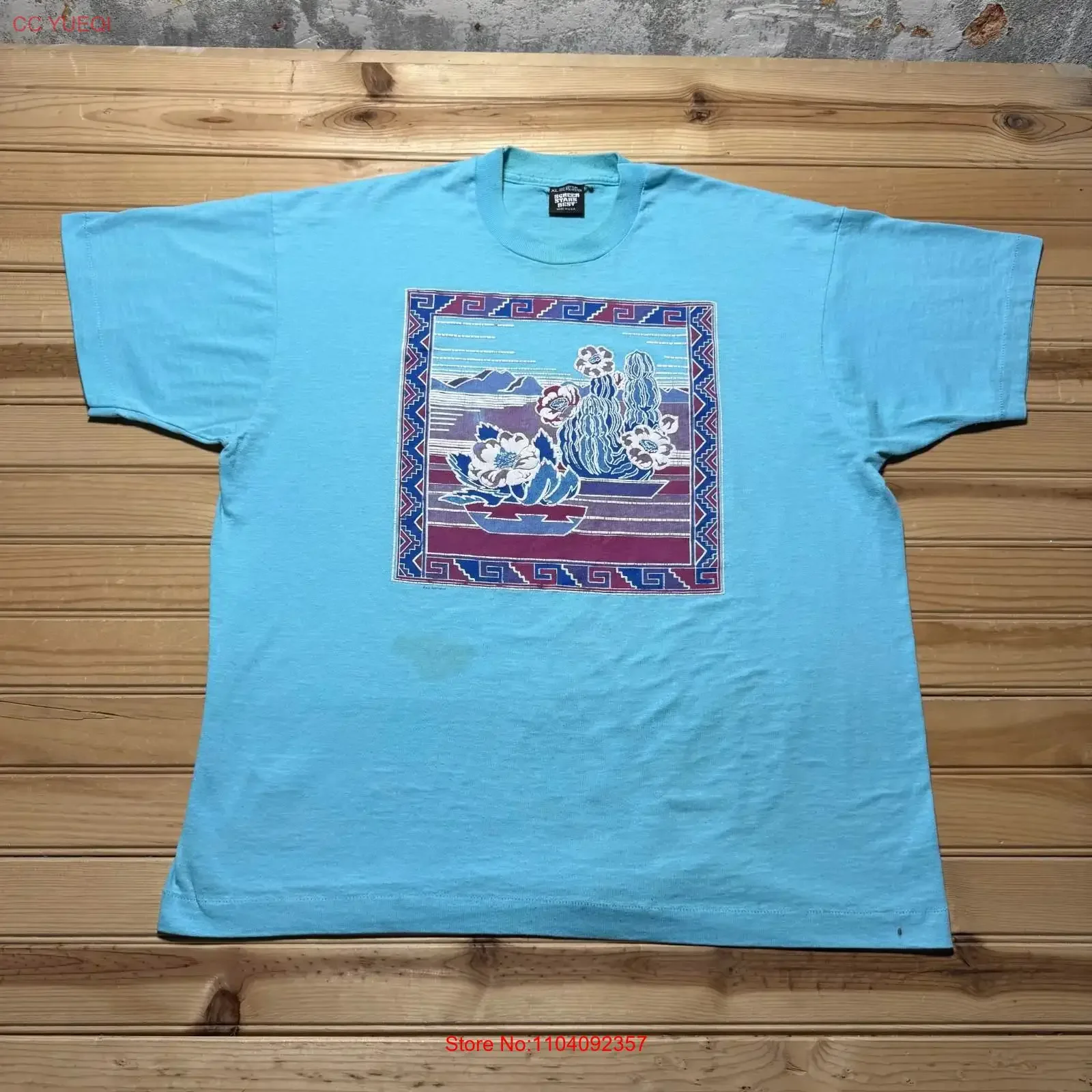 Camiseta Vintage de los 90 con Diseño de Cactus y Paisaje del Suroeste, Souvenir de EE. UU., Talla XL, Lavado Vintage, Casual, Ligeramente Transpirable, a la Moda