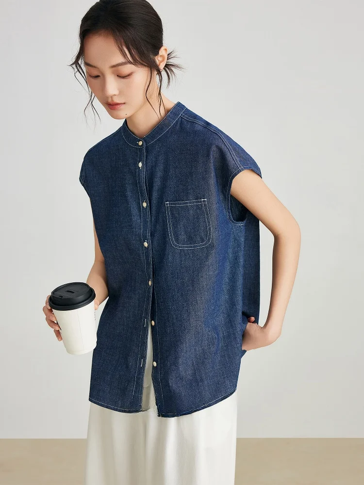 

Blue Cotton Denim Women's Shirt Short Sleeve Fashion Design Spring Summer New Casual Style Pure Cotton Short Sleeve Shirt