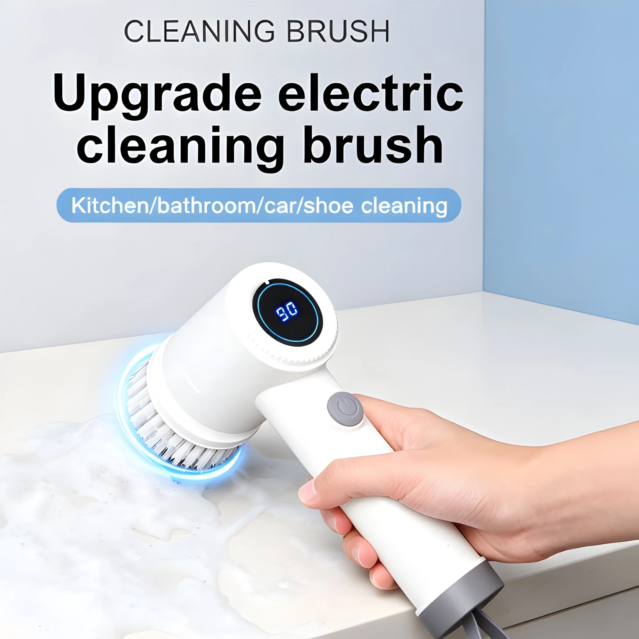 Handheld Electric Cleaning Brush Spin Scrubber Type-C Rechargeable with 6 Replaceable Heads LED Display for Power Cleaning