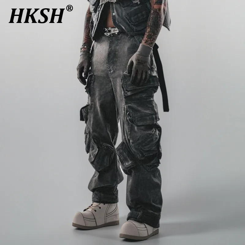 HKSH Autumn Winter New Men's Multi Pockets High Street Cargo Pants Waste Land Punk Fashion Techwear Gothic Dark Overalls HK2906