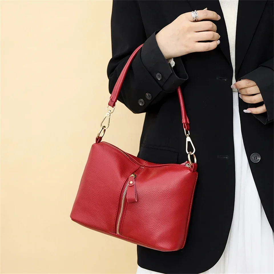 Genuine Bags for Women 2024 Casual Simple Women\'s Handbags Leather High Quality Natural Cowskin Female Shoulder Crossbody Bags