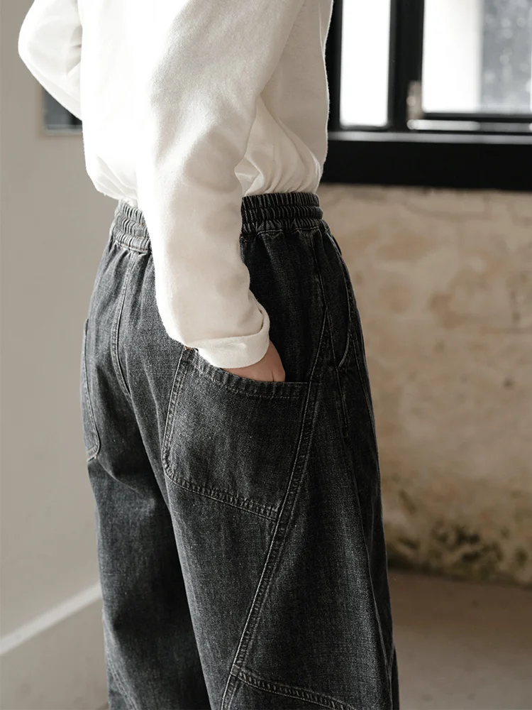 

Длинные бархатные хлопковые джинсы женские свободного кроя, брюки-баллоны, укороченные, весна-лето, с эффектом потертости, с завышенной талией