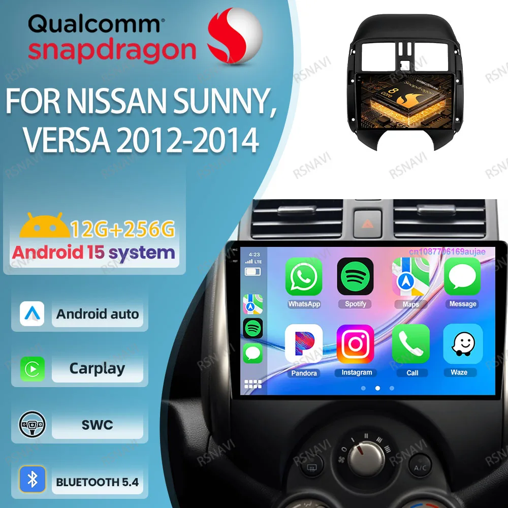 

Android 15 Car Radio For Nissan Sunny 8 Core Versa 2012-2013 2014 NO 2DIN Head Unit 360 Camera QLED Snapdragon AUTO Wireless RDS