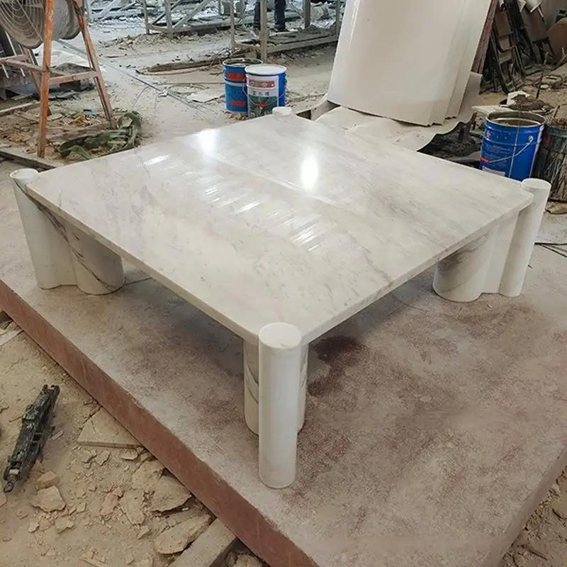 Table basse en marbre blanc Jazz naturel, Design minimaliste crème nordique, Table de salon de Villa carrée, haute dureté et facile à nettoyer