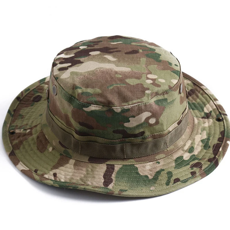 Topi Kamuflase Taktis Pria, topi berkemah Panama musim panas, topi memancing berburu Hiking, topi matahari Camo luar ruangan