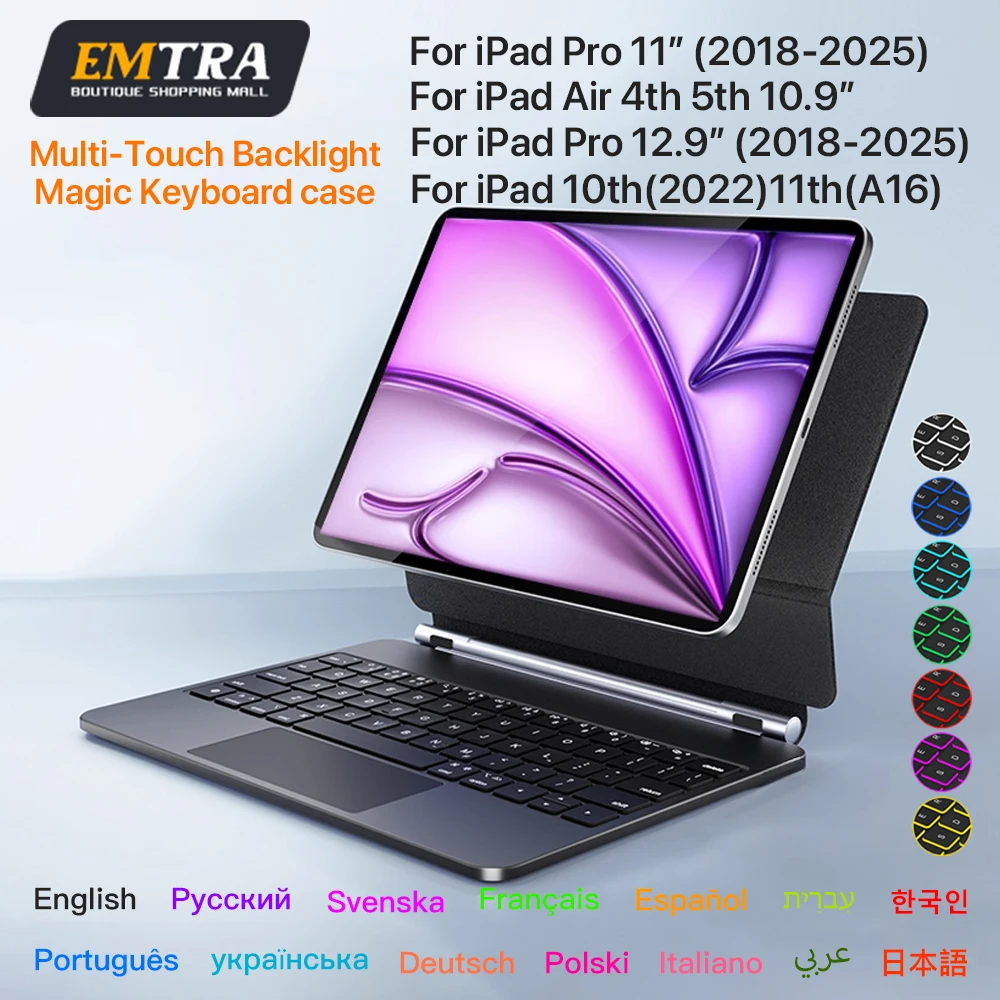 

Magic Keyboard for iPad Por 11 10.9 12.9 13 inch 2025 Air A16 10th Bluetooth Touchpad With Backlight Foldable Protective Cover