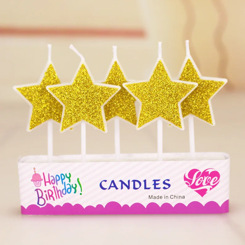 Gold Powder Happy Birthday Party Candle Baking Cake Gold And Silver Pink Five-pointed Star Love Birthday Candle