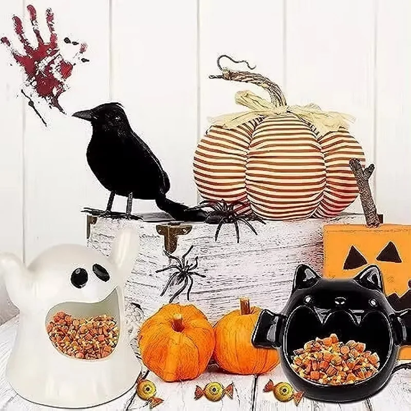 Halloween Candy Bowls Halloween Candy Dish Candle Holder Bat Ghost Ceramic Dish Halloween Party Decorations