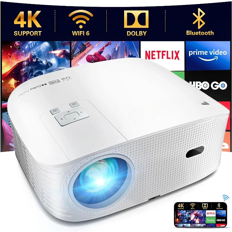 Smart 4K 1080P Projector     Home Theater Dolby Audio Zoom Portable Projector TV Stick, Netflix/Amazn Prime Video Certified