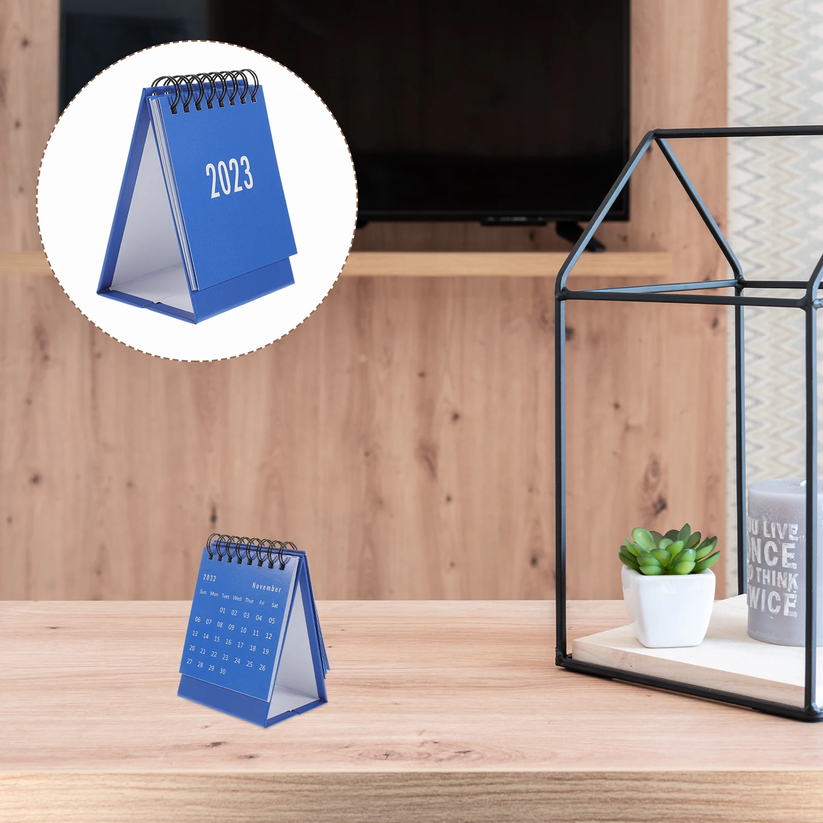 

School Planner Mini Calendar Portable Decorative Organizing Blue Desktop Small-sized