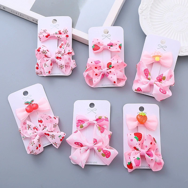 

6pcs Pink Ribbon Hairbow Clip for Children Hair Accessories Strawberry Print Bow Hairpins Baby Cute Hair Clips Barrette Headwear