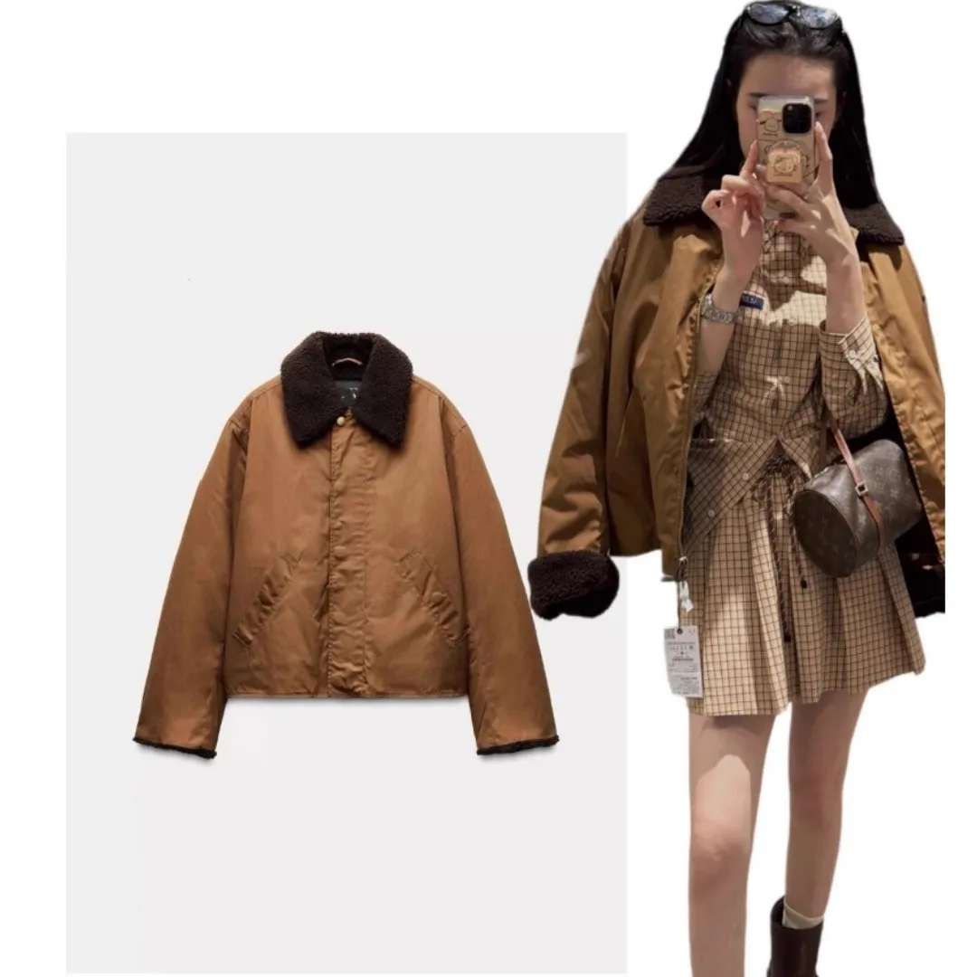

New Autumn Winter Women's Cotton Jaet ZW Series Color Blo Collar Long Sve Loose Fit Outerwear Faion Ladies Coat