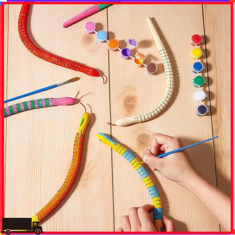 

Premium 20 Pieces Wooden Snake Unfinished Wooden Wiggly Snake Jointed Flexible Wooden Snake With 12 Colors Acrylic Paint Wood Co