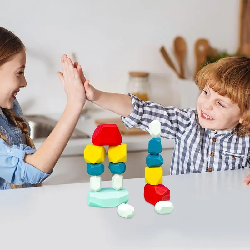 Wooden Stacking Blocks Colored Stones Building Games Creative Educational Toys Gifts For Kids Boys And Girls On Birthday