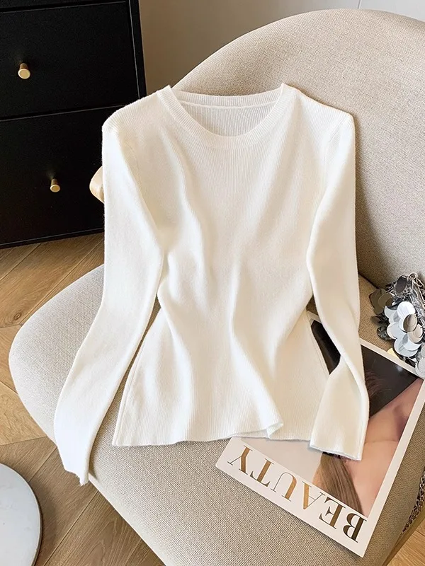 

Korean Sle Slim Fit Knitted Base irt Women's Faionable Autumn Winter New Sle Inner Wear T-irt Top Polyester Fiber