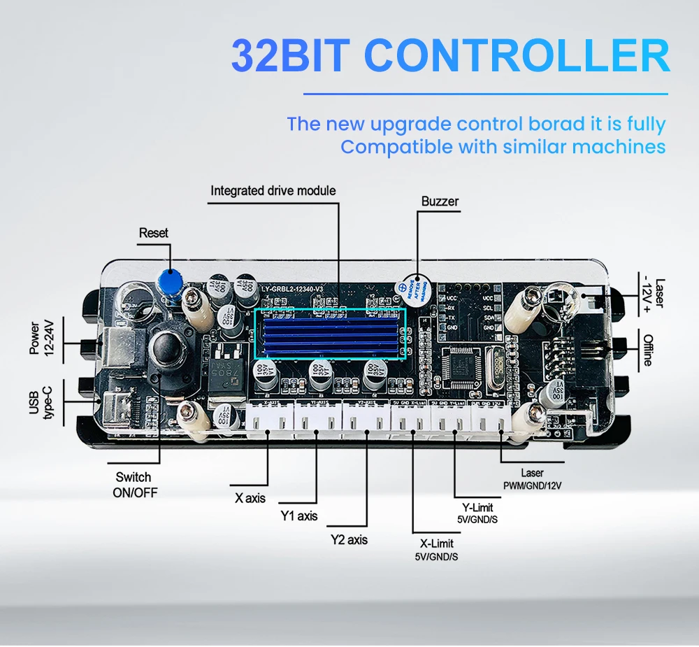 GRBL 2AXIS Controller Stepper Motor Driver 32BITS Laser Engraving Machine Control Board Support 80W Laser offline