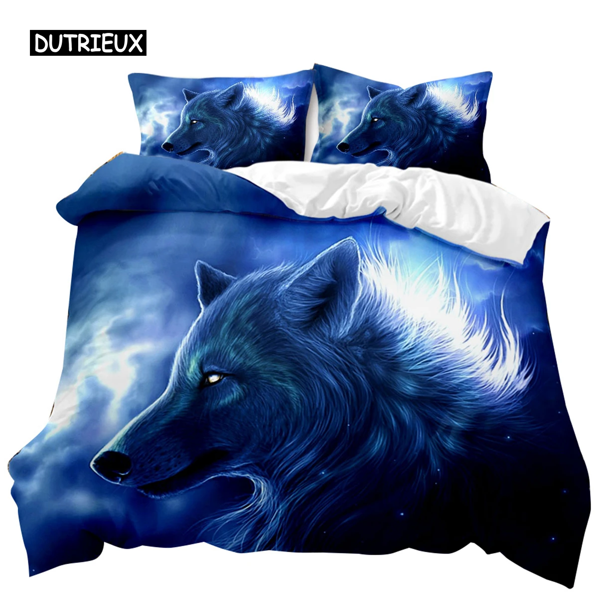 

Wolf Duvet Cover Set 3D Animal Theme Bedding Set Retro Cool Wild Wolf Blue Sky Double Queen King Size Soft Polyester Qulit Cover