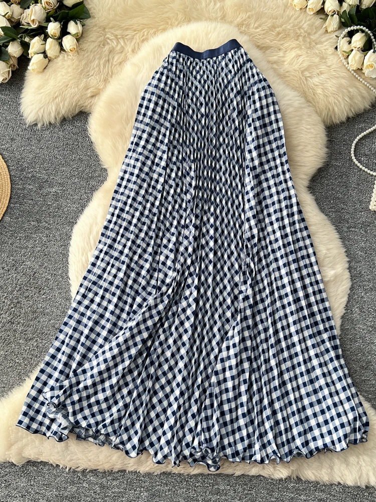 2025年新作 チェック柄 パッチワーク Aラインスカート レディース ハイウエスト 細見え ガウン 通勤 チェック柄スカート 韓国風 スタイリッシュ 通勤