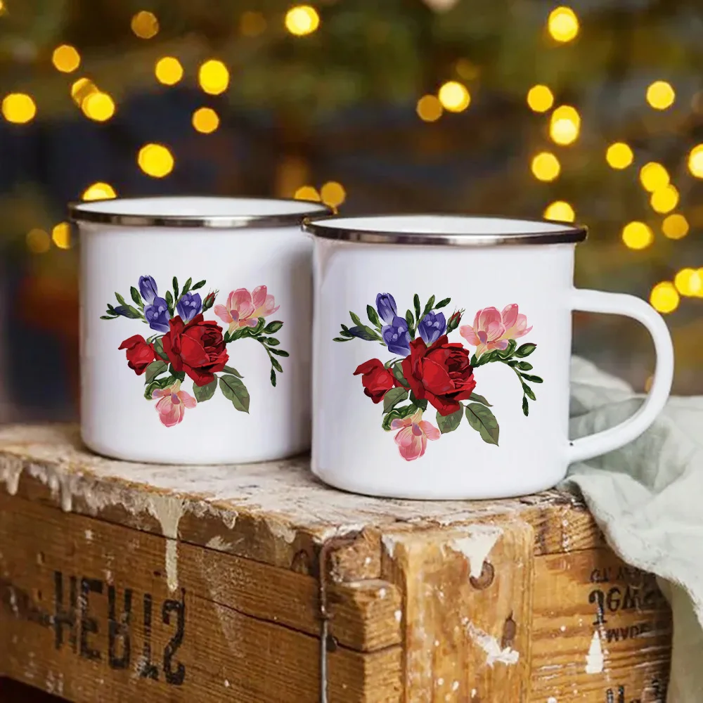 Rich Noble Peony Printing Traditional Enamel Mug Coffee Cup Original Breakfast Cups and Mugs Personalized Gifts Drinkware Cupshe