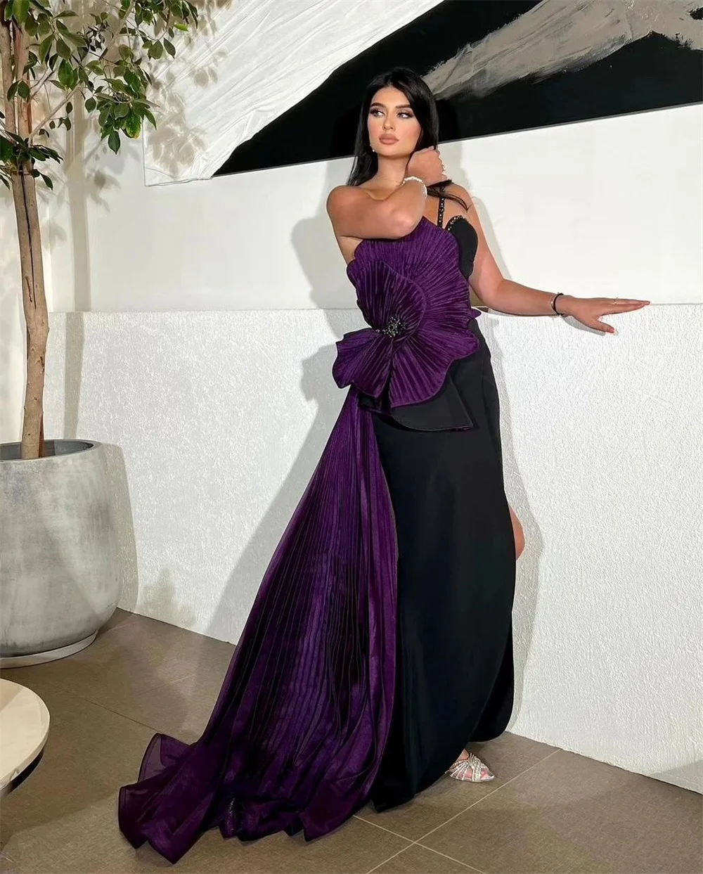 Customized Exquisite Sweetheart Spaghetti Strap Mermaid Sweep/Brush Evening Dresses Flower Rhinestone Chiffon Formal Occasion Go