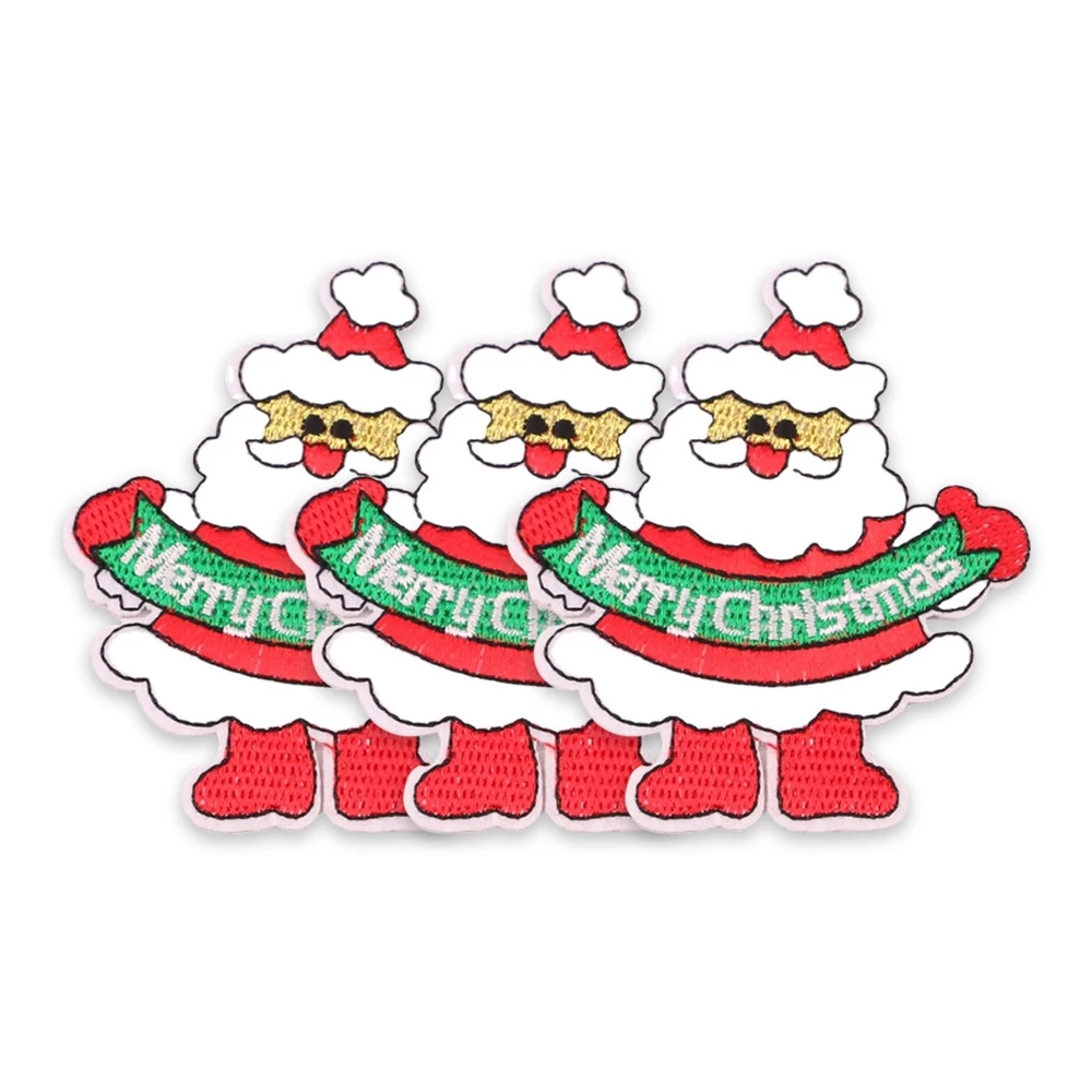 Merry Christmas Santa Claus Emobroidery Patches Iron on Decoration for Garment Coat Jacket Cute Cartoon Style High Polyester