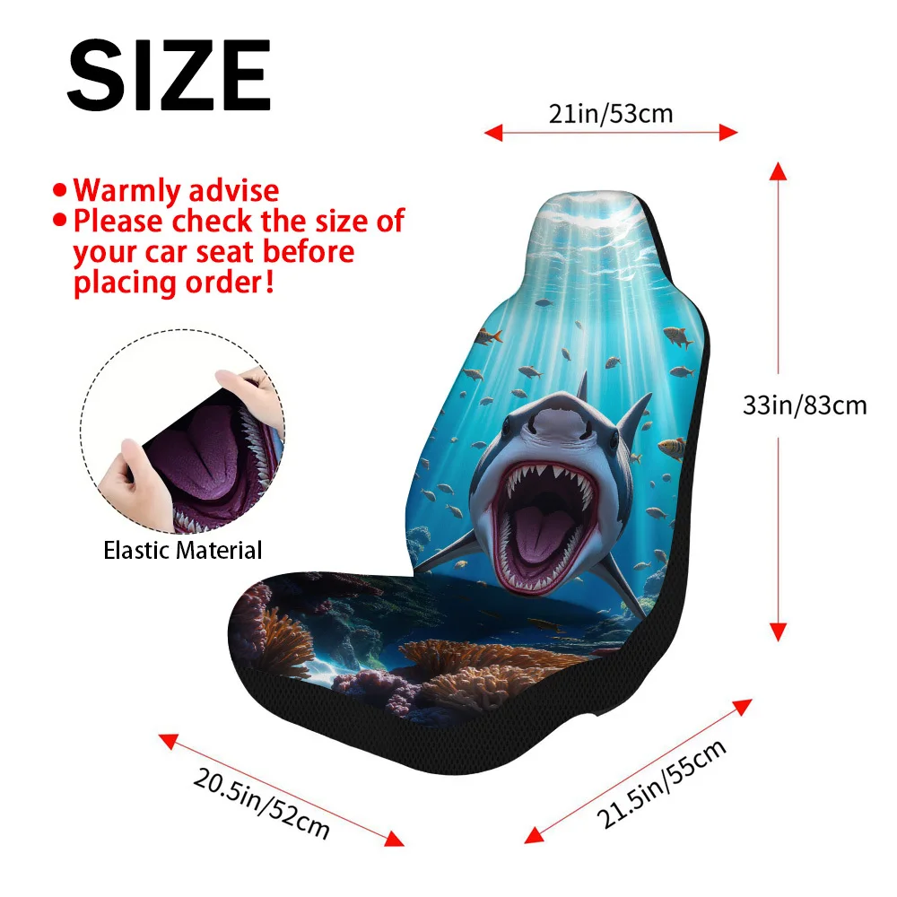 2pcs, Underwater Shark Pattern Car Seat Covers, Comfortable And Easy To Install, Compatible With Sedan And SUV Front Seats, Perf