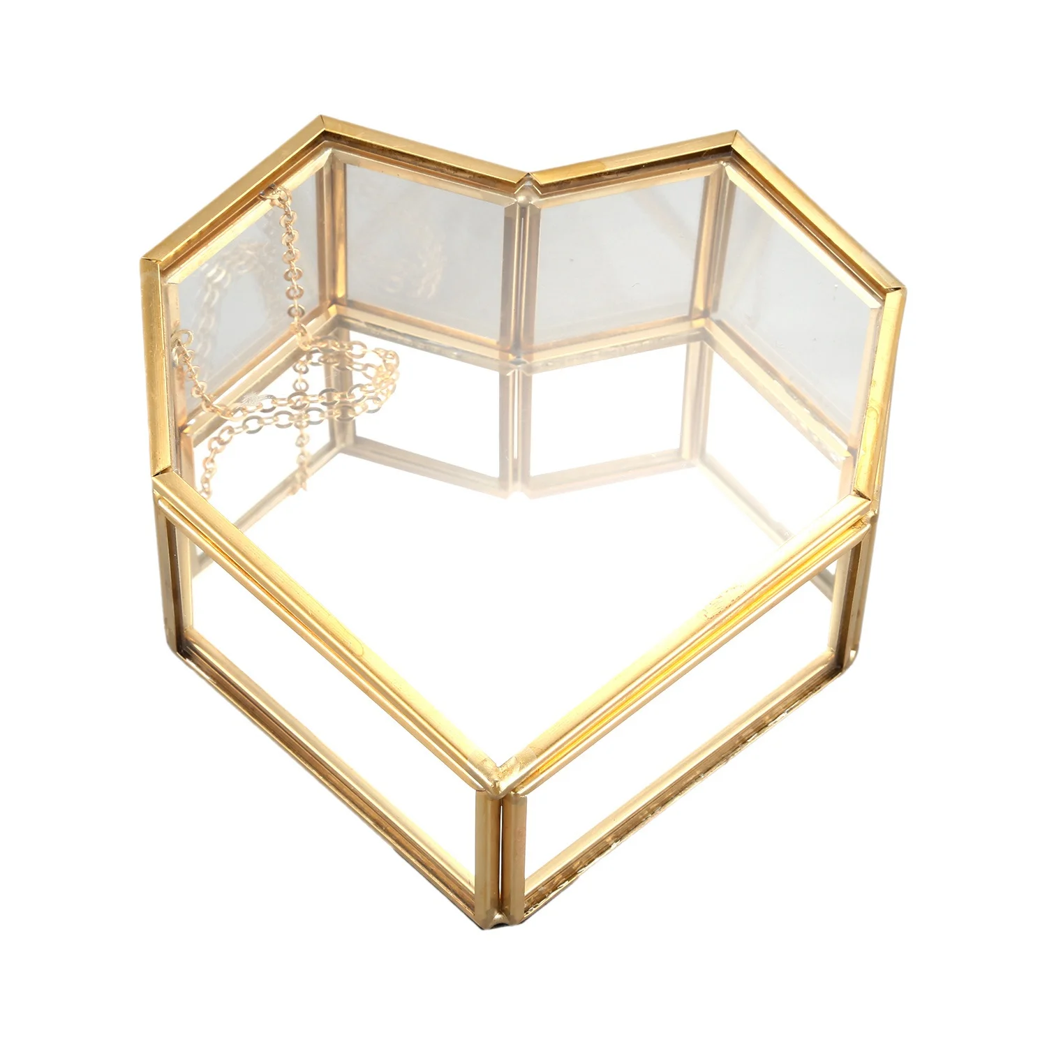 Flip Love Heart Shaped Geometric Glass Jewelry Box Glass Ring Box Exquisite Unique Wedding Jewelry Box Ring For Wedding