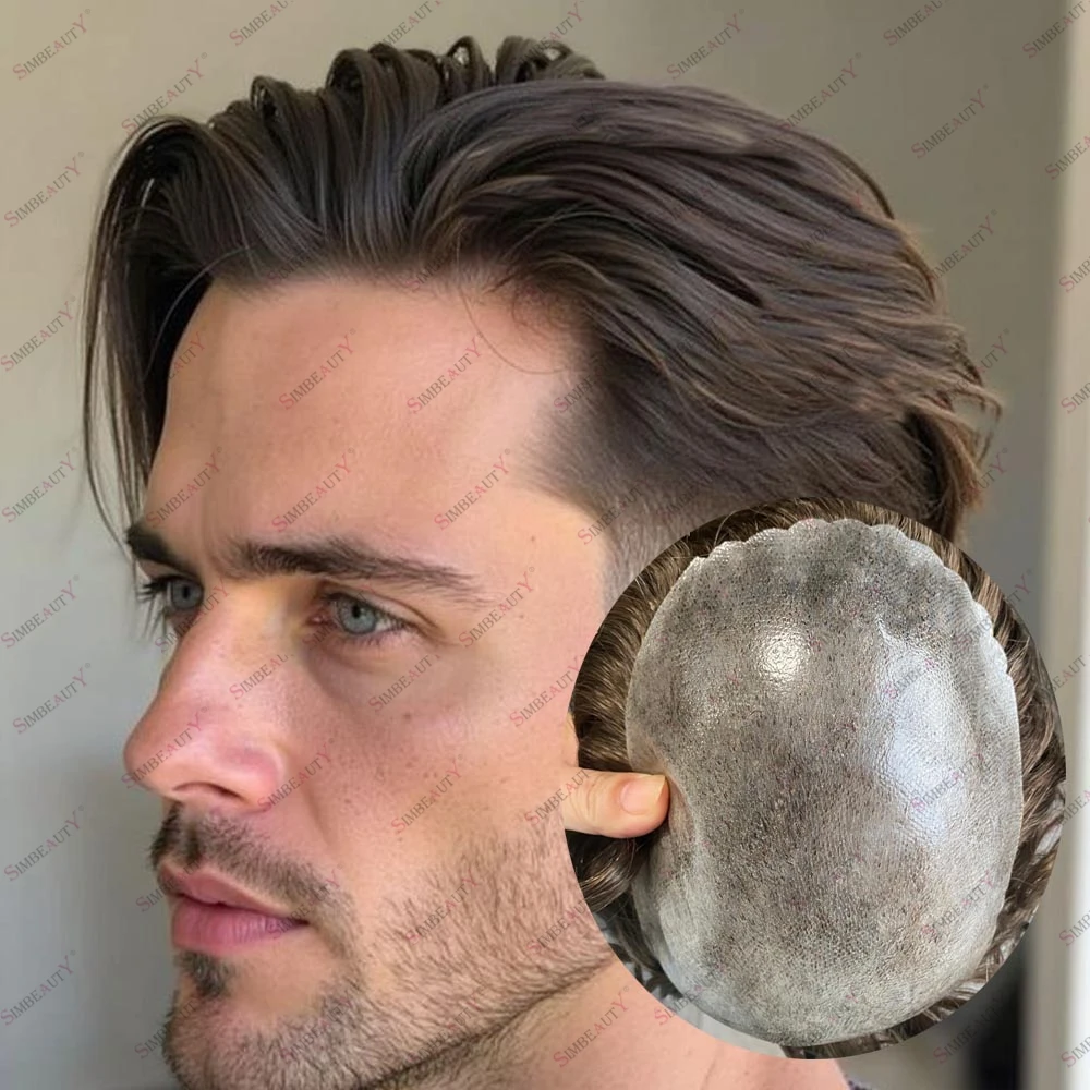 

European Men's Hairloss Replacement System Super Durable Injected 0.1mm Natural Frontline Capillary Prosthesis Strong Skin Base