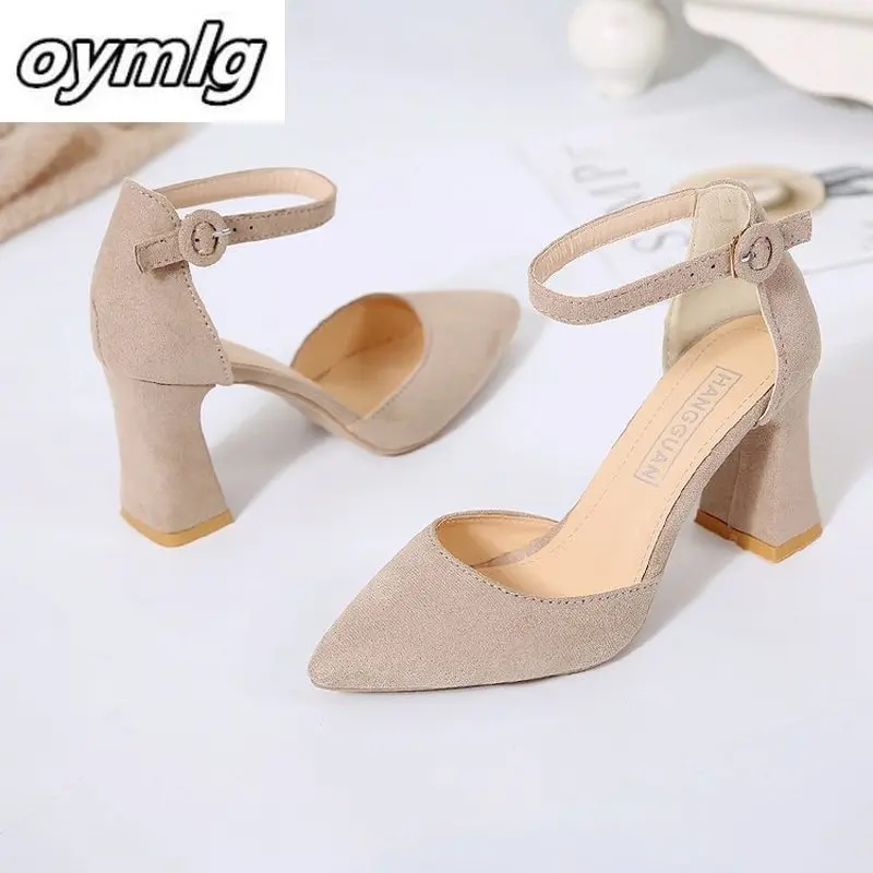 Autumn Pointed High Heels Square Heel Middle Hollow Suede Single Shoes Simple Fashion Pumps Career Office Shoes Elegant Pumps