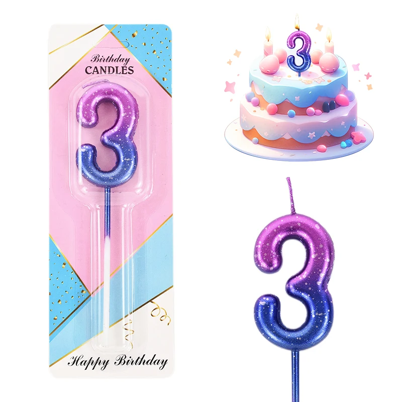 1PC Birthday Candles Extended Big Number Candle Multicolor 3D Gradient Color Cake Topper Decoration For Any Celebration