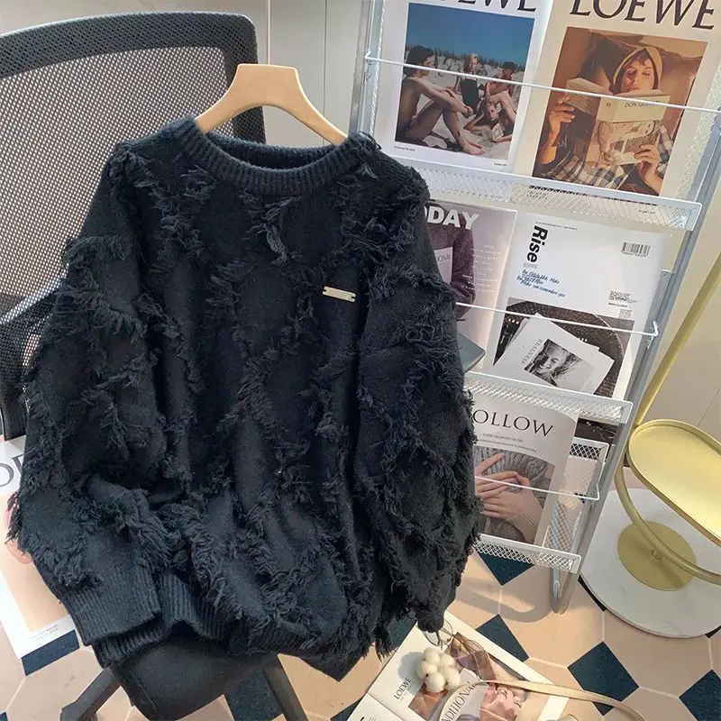 Autumn Winter New Fashion Round Neck Long Sleeve Solid Tassels Sweaters Men's Clothing Casual All-match Simplicity Knitting Tops
