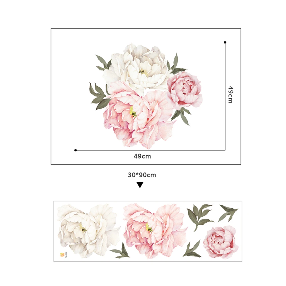 

Pink Peony Flower Blossom Wall Stickers, Environmental Friendly Material, Suitable for TV Background Wall Decoration
