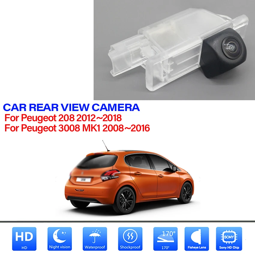 HD CCD 1080*720 Fisheye Rear View Camera For Peugeot 3008 MK1 2008~2016 208 2012~2018 Car Reverse Backup Parking Accessories