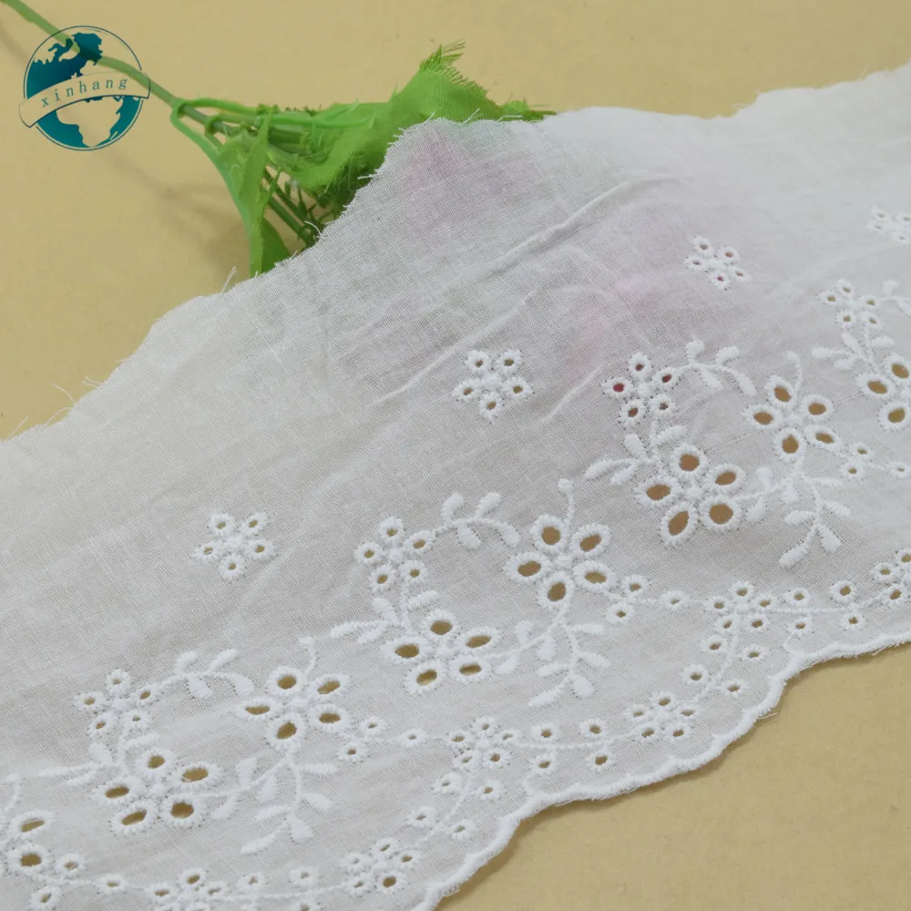 12 cm Breite Baumwolle Stickerei SpitzeBlumenmuster Weiß Nähen Band Stoff DIY Kleidungsstück Hochzeit Zubehör Guipure Trim # 4174 – Detail 6