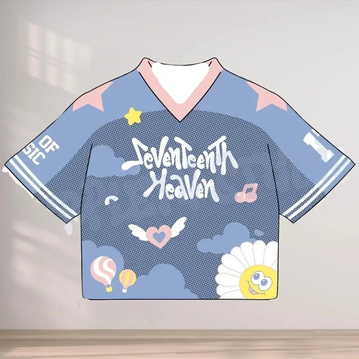 Camiseta Cropped Estilo Kawaii SEVENTEEN Azul de Manga Curta para Fãs de KPOP e Look Familiar