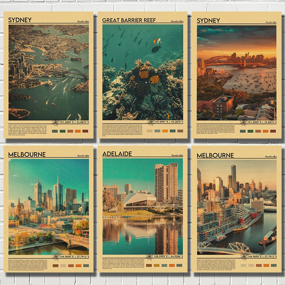 Modern Australia Landscape Wall Art City Travel Kraft Paper Poster Printing Decor Living Room Bedroom Wall Art Home Decor