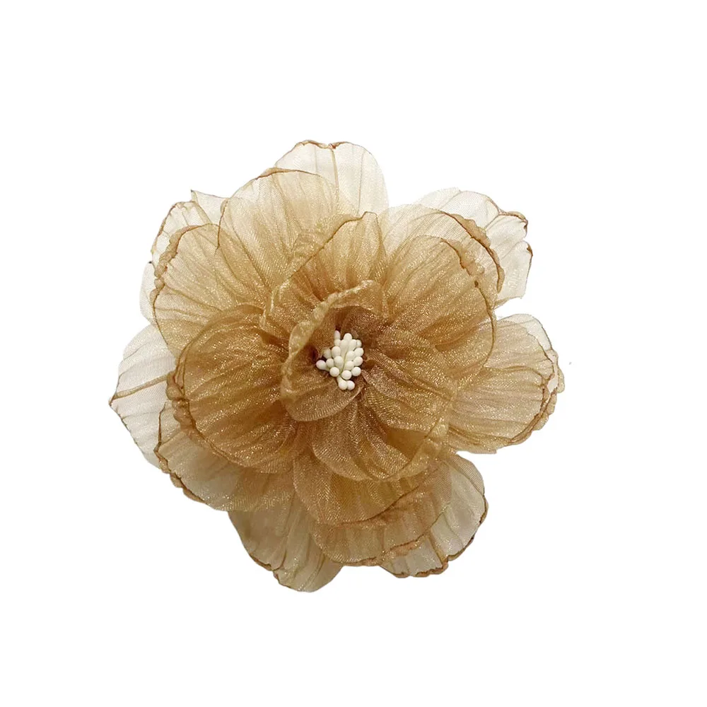 5PCS/Lot Pink Organza Blossoms Flower Appliques Sewing For Headband Rose Fabric Flowers For Hairpin Earrings Accessories