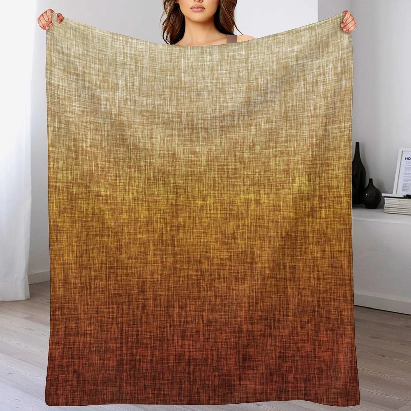 

Ombre Burnt Orange Yellow Tan Crosshatch Pattern Throw Blanket Camping cosplay anime Furrys Large Blankets