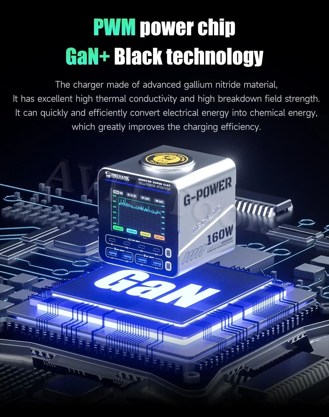 Mechanic G-POWER 160W デスクトップ充電ステーション Apple Android スマートスクリーンディスプレイ用 15W 磁気高速充電