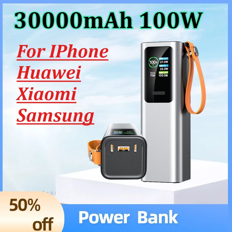 

Power Bank 30000mAh 100W Max Fast Charge High Capacity Mobile Phone Power Bank Lightweight PC for IPhone Huawei Xiaomi Samsung