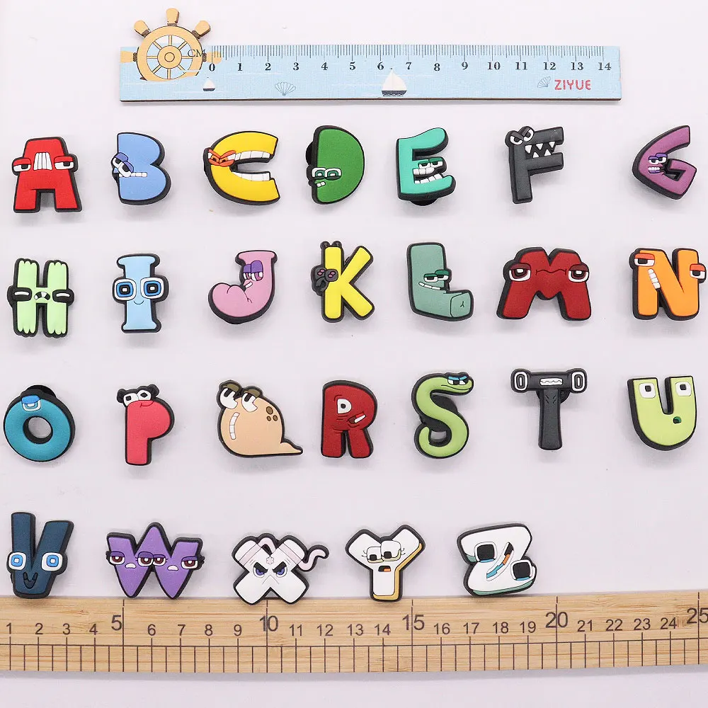 26Pcs/Set Simply Letters Shoes Button Charms DIY Spelling Name PVC Alphabet Decoration Fit Children Birthday Gifts