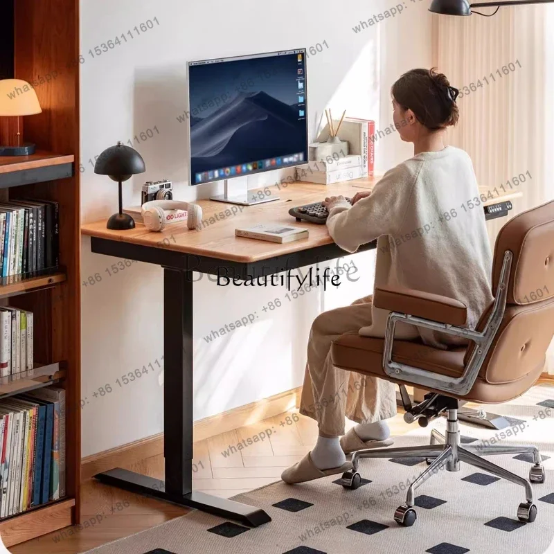 Factory Direct  Electric lifting table Solid wood small apartment can be lifted and tilted Home computer Study table Oak
