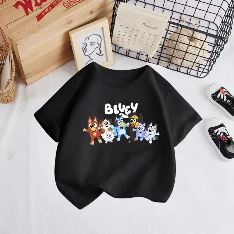 New Bluey Children Round Neck T-shirt Anime Kawaii Bluey Friends Class Tikili Printed Sweat-absorbent Summer Short Sleeve