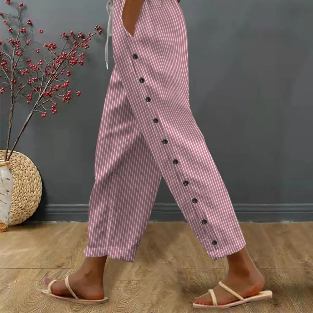 

Women Casual Pants Slimming Vertical Stripe Women's Casual Pants with Adjustable Drawstring Waist Pockets Women Vertical Stripe