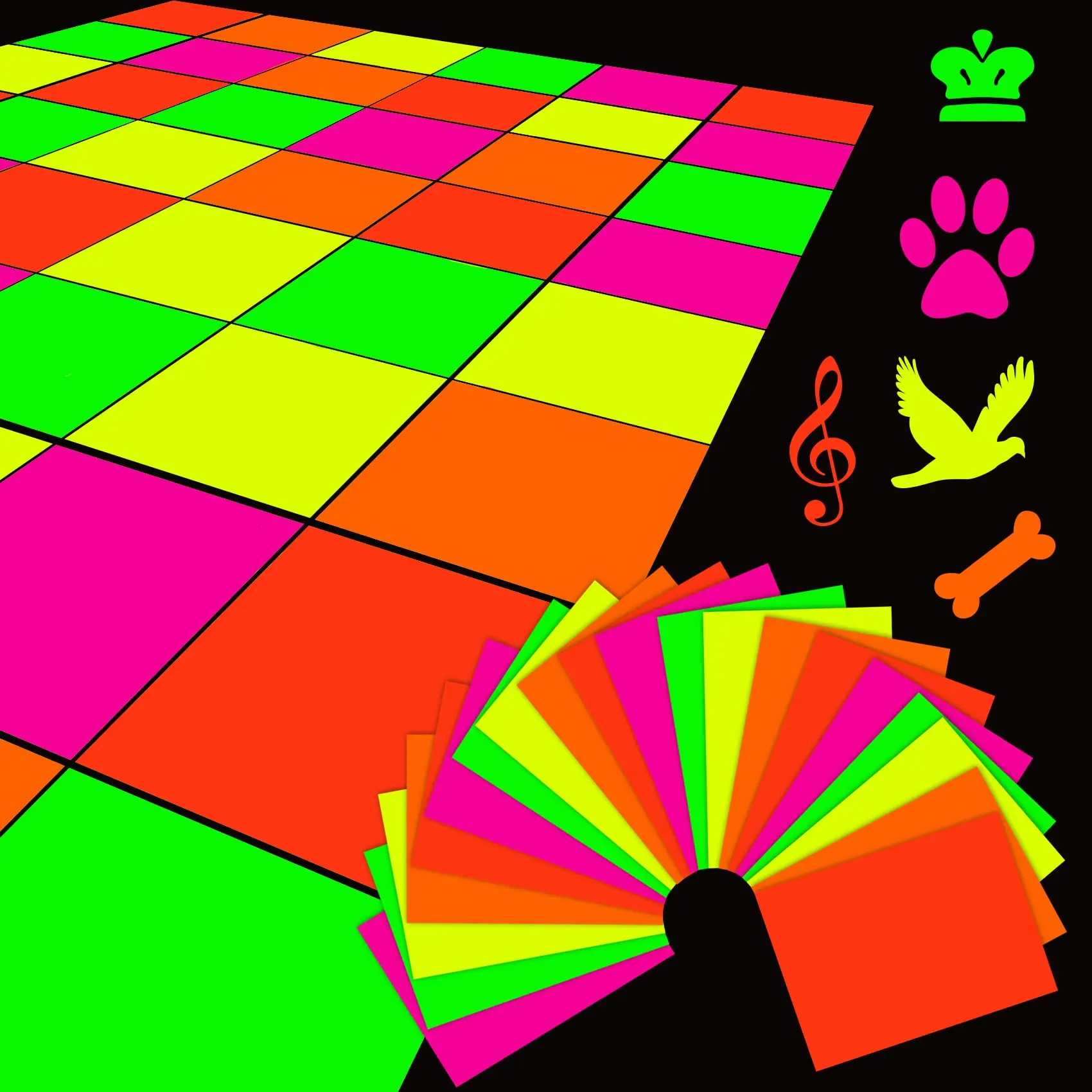 4 Sheets/Set Neon Glow in the Dark Paper Cardstock UV Blacklight Reactive Fluorescent Birthday Wedding Dance Floor Decorations