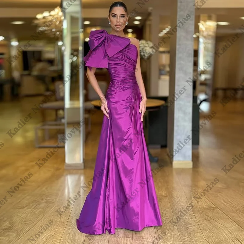 Vestido de noche morado elegante con un hombro y pliegues divididos para mujer, vestido Formal de boda personalizado