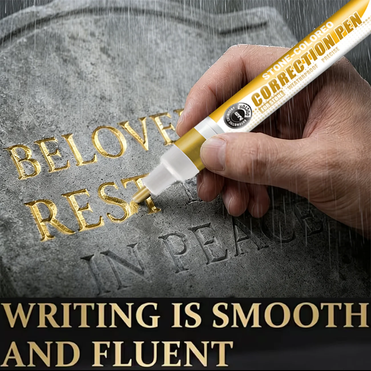 20ML Gold Stone-Colored Correction Pen Waterproof Quick-Drying 5-Year Durable Tombstone Lettering Repair Marker for Gravestones